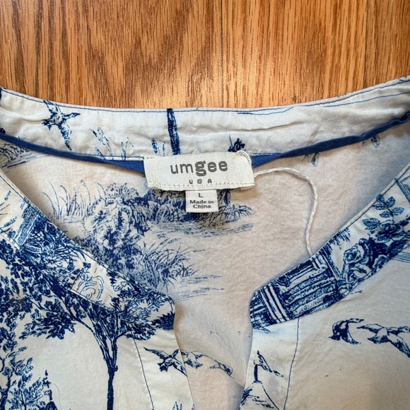 Blue White Toile Maxi Dress L Coastal Grandmother Cottagecore Tiered 100% Cotton - Picture 5 of 12